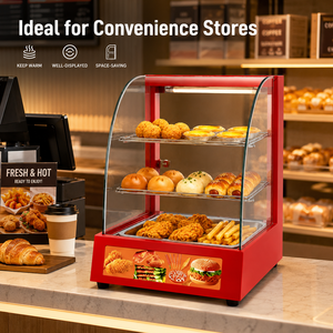 Vitrina Eléctrica Curva con Calefacción, Mostrador Calentador de Alimentos de Acero Inoxidable de 2 Niveles para Snacks, Panadería y Cafetería - Product Image 5