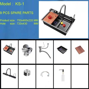 Évier de cuisine luxueux à cuve unique en acier inoxydable, robinet cascade multifonctionnel et tendance, armoires de cuisine économiques - Product Image 6
