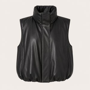 High Quality Women Leather Puffer Vest Comfortable Breathable Eco-Friendly Waterproof Vintage Winter Outerwear - Product Image 3