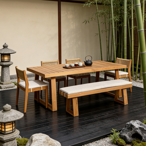 Set Moderno di Tavolo e Sedie Minimaliste <span class=keywords><strong>da</strong></span> Esterno, Arredamento per Hotel e Resort, <span class=keywords><strong>Panca</strong></span> Lunga Impermeabile in Legno di Teak per Ristorante e <span class=keywords><strong>Giardino</strong></span> - Product Image 2