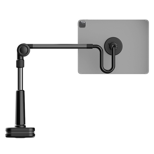 Foldable Desk Tablet Mount for iPad Portable Monitor 4.7-15.6'', Long Gooseneck Tablet Arm Holder, Table Tripod with Clamp