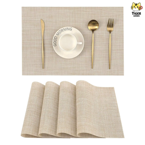 Set de table tissé en PVC <span class=keywords><strong>beige</strong></span> Tgyw, résistant à la chaleur, antidérapant, lavable, durable, personnalisé, pour table à manger - Product Image 1
