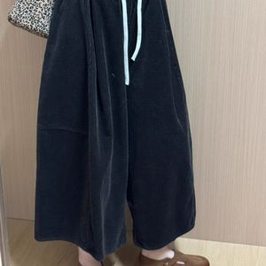 Corduroy Wide Leg <b>Pants</b> High Waist Loose Fit Breathable Casual Women's <b>Pants</b> With Splicing Design For Autumn Winter - Product Image 4