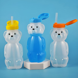 Botella de jugo espesada transparente en forma de oso creativo, taza bonita para niños de 1L para té de la leche, agua, jabón líquido, sellado de tapa de rosca de 400ml - Product Image 2