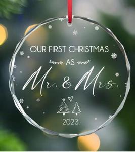 Luxury 2025 Glass Christmas Ornaments Mr Mrs First Christmas Hanging <b>Crystals</b> Wedding Gifts Christmas <b>Tree</b> Suncatcher <b>Crystals</b> - Product Image 2