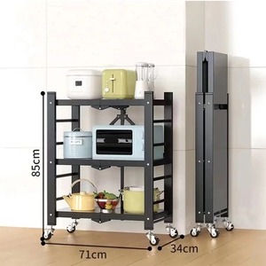 Estante de Almacenamiento Multifuncional Plegable de 4 Niveles para Gabinete de Cocina, Estante de Almacenamiento de Acero Metálico <span class=keywords><strong>con</strong></span> <span class=keywords><strong>Ruedas</strong></span> - Product Image 3