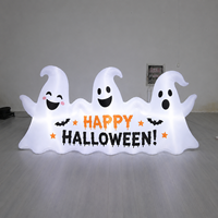 Bannière gonflable d'Halloween de 2,7 m avec 3 fantômes et lumière LED – Joyeux Halloween – Décoration gonflable pour jardin extérieur et fête