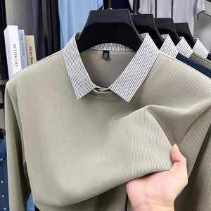 Autunno nuova <span class=keywords><strong>Polo</strong></span> da uomo a <span class=keywords><strong>maniche</strong></span> <span class=keywords><strong>lunghe</strong></span> Business Casual Slim elastico Top moda classico tinta unita di marca Basic Top - Product Image 4