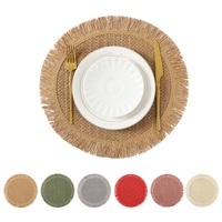 Set de table en papier tressé avec pompon, antidérapant, style vintage, isolant, dessous de verre, pour table à manger