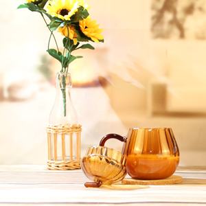 مضلع البورسليكات صغيرة مصغرة اليقطين شكل العنبر اللون أقداح قهوة زجاجية القدح كوب مع مقبض و غطاء - Product Image 5