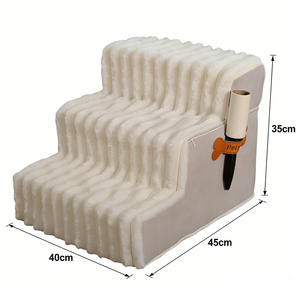 Escalier pour animaux de compagnie en polaire douce 40x45x35cm, antidérapant, pour intérieur, avec poche latérale pour petits animaux - Product Image 6