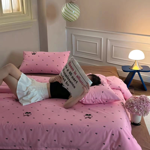Anh đào màu hồng in cô gái dễ thương 3 pcs hoa trải giường Quilt coverlet chắp vá 100% cotton đàn hồi sâu túi Ga Trải Giường thiết lập - Product Image 1