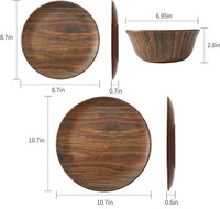 Vente en gros en Chine de services de vaisselle écologiques Service de table Ensemble d'assiettes et bols ronds en bois pour salade de fruits, collation, soupe au riz