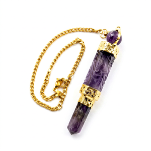 Amethyst pendulum with chain Semi-precious stone pendulum Amethyst dowsing pendulum 3pcs amethyst pendulum <b>set</b> Amethyst - Product Image 1