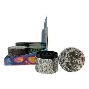 <b>Herb</b> <b>Grinder</b> 63mm Round Zinc Alloy Magnetic Lid Dry <b>Herb</b> <b>Grinder</b> with Full Printed Art Design for Smoking Accessories - Product Image 6