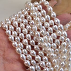 Perles de riz en forme de goutte d'eau non cœlériées en perles d'eau douce naturelles blanches de 6 mm, perles en vrac pour la fabrication de bijoux faits main, matériel/fil de 39 cm - Product Image 1