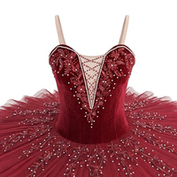 Tutu de ballet professionnel pour enfants en velours bordeaux Esmeralda Paquita, tenue de scène avec strass