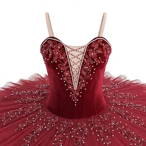 Tutú de Ballet Profesional de Terciopelo Borgoña, Tutú de Esmeralda Paquita para Actuación, con Pedrería, para Danza Escénica - Product Image 2