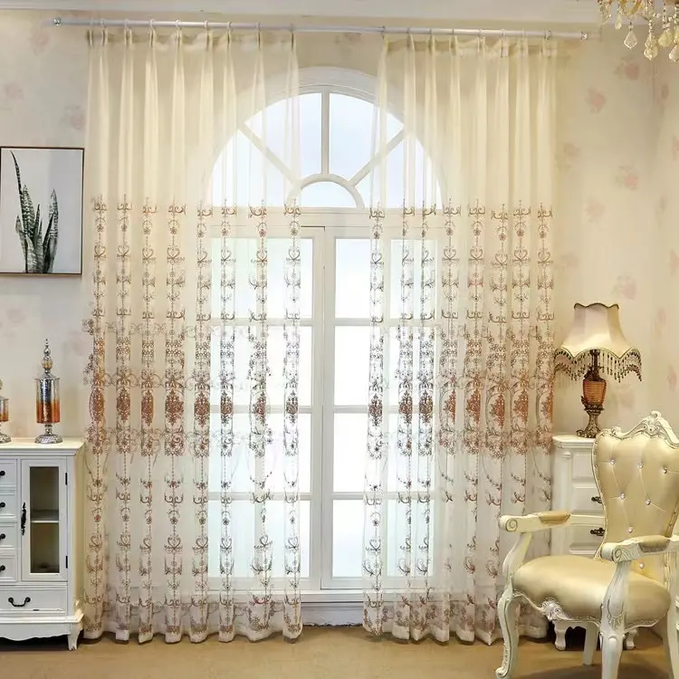 Cortina para porta bordada, popular, europeu, cor de café, cortina, tela de janela personalizada, tecido
