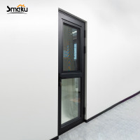 Puerta Batiente de Vidrio con Marco Delgado de Aluminio Negro, Precio de Fábrica al por Mayor, para Construcción Residencial