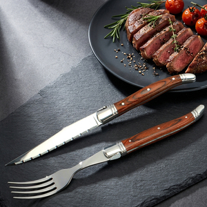 Ensemble de couverts de luxe <span class=keywords><strong>Laguiole</strong></span> en acier inoxydable, couteau et <span class=keywords><strong>fourchette</strong></span> à steak, couverts avec <span class=keywords><strong>manche</strong></span> en <span class=keywords><strong>bois</strong></span> Pakka poli miroir pour 6/24 pièces - Product Image 1
