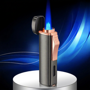 Encendedor de Cigarros Metálico de Tres Puntas, Resistente al Viento, Llama Azul, Portátil, Recargable, de Gas, para Uso en Exteriores - Product Image 1