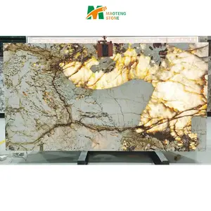 背光豪华大板巴塔哥尼亚石英岩透明墙设计大理石平板石