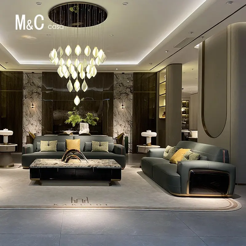 Luxo villa móveis combinação sofá um dois três luxo sofá moderno italiano sala de estar móveis conjuntos