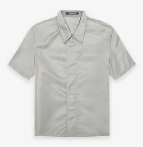 2022新款时尚男士休闲经典夏季素色散装彩虹色尼龙短半袖纽扣衬衫