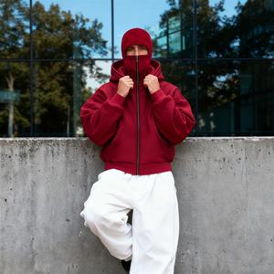 TKAN271D nouveau style hommes surdimensionné décontracté poids lourd 400 Gsm personnalisé 3D broderie haute qualité masque fermeture éclair à capuche - Product Image 1