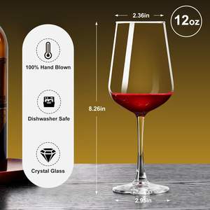 Verre à vin à pied long transparent soufflé à la main de 12 oz pour vin rouge et blanc, anniversaire, mariage - Product Image 5