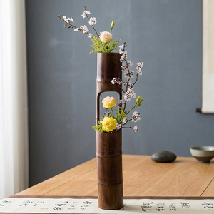 Florero Decorativo de Bambú Hecho a Mano, Florero de Mesa Enrollado Redondo Estilo Zen Asiático para Decoración del Hogar - Product Image 2