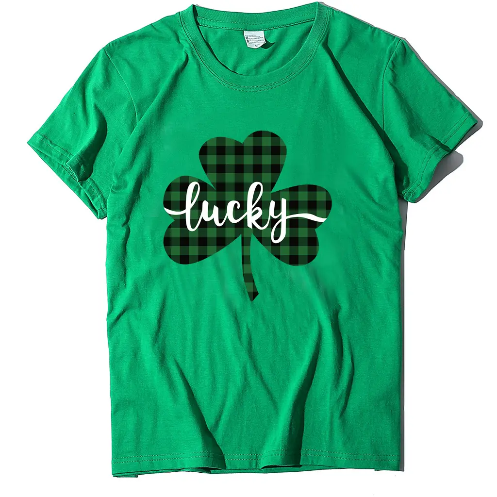Aziz Patrick günü T-shirt büyük boy kadın ve erkek kısa kollu yeşil onay yonca şanslı baskılı amerikan yuvarlak yaka gömlek