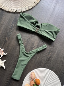 Haut de gamme femmes Bandeau Bikini ensemble maillot de bain sans bretelles haut O anneau bouton dos maillot de bain hauts bustier tubulaire maillots de bain Logo personnalisé 2025 - Product Image 2