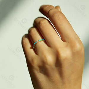 Gemnel vintage 925 argent sterling simple pierre naturelle turquoise bagues de fiançailles fines pour femmes bijoux - Product Image 6