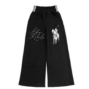 Pantalon de jogging décontracté ample noir pour homme, avec logo cheval brodé 100% coton, réversible, taille multiple - Product Image 6
