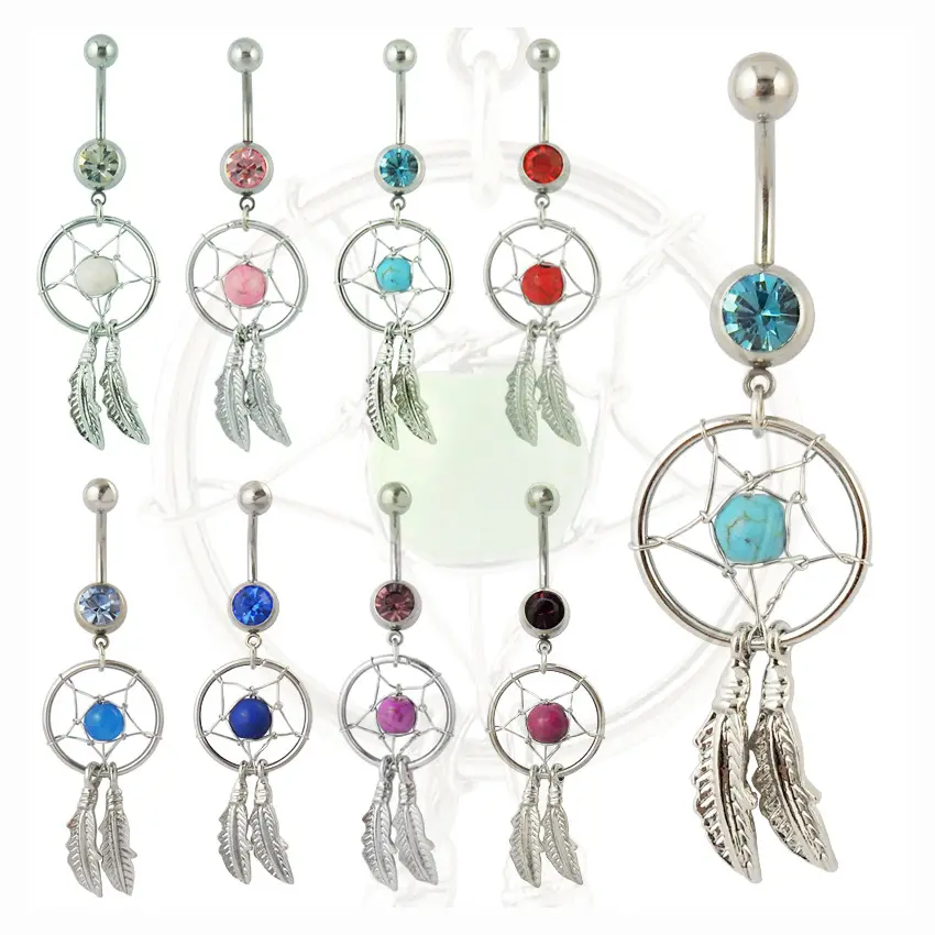 Surgical Steel Crystal Zircon Nickel Free Dreamcatcher Dreamnet Jewelry Body Jewelry Sexy Belly Button Navel Piercing Ring