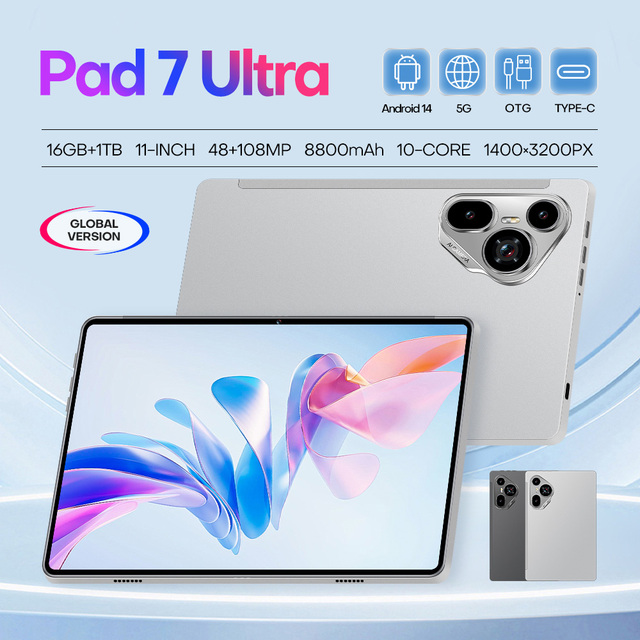 Pad 7 Ultra Deca Core 1.5GHz Processor Tablet PC 11-inch 1440x3200 Display 16GB+1TB Snapdragon 8 Gen3 Android 14 8800mAh Battery