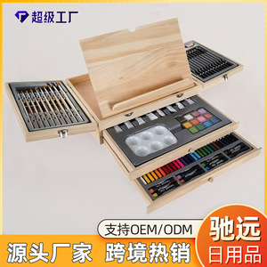 Impresionante set de arte de 82 piezas en caja de madera con pinceles, tubos de pintura y crayones para niños, regalo para dibujar. - Product Image 4