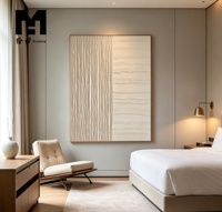 Tableau mural sur toile peint à la main, texture 3D en relief à rayures beiges, peinture à l'huile artisanale Wabi Sabi avec cadre, décoration intérieure