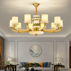 Lámpara de araña de jade estilo chino con múltiples cabezales LED para el hogar, comedor y dormitorio - Product Image 3