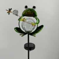 Lampe solaire étanche en métal en forme de grenouille avec globe en verre craquelé, LED, pour jardin, cour, allée extérieure