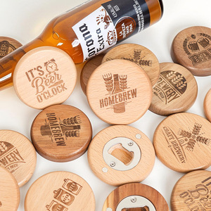 Modern Wedding Party Mini Round <strong>Wooden</strong> Beer <strong>Opener</strong> With Stainless Steel Magnetic Magnet Wood <strong>Bottle</strong> <strong>Opener</strong> for Guests - Product Image 2
