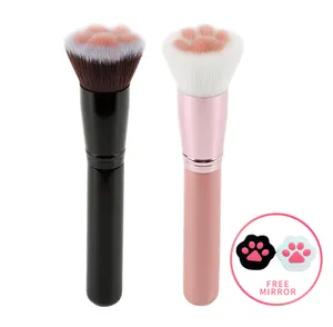 Kuas Makeup Foundation Pegangan Kayu Cakar Kucing Hitam Merah Muda Imut Tunggal Kreatif Multifungsi