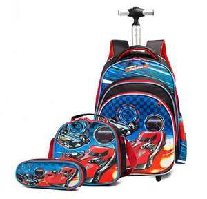 Mochila De Rodinha Infantil 3-teiliges Schulrad-Set mit Lunchbox Kinder reisegepäck SchooTrolley-Tasche Rucksack mit Rädern - Product Image 2