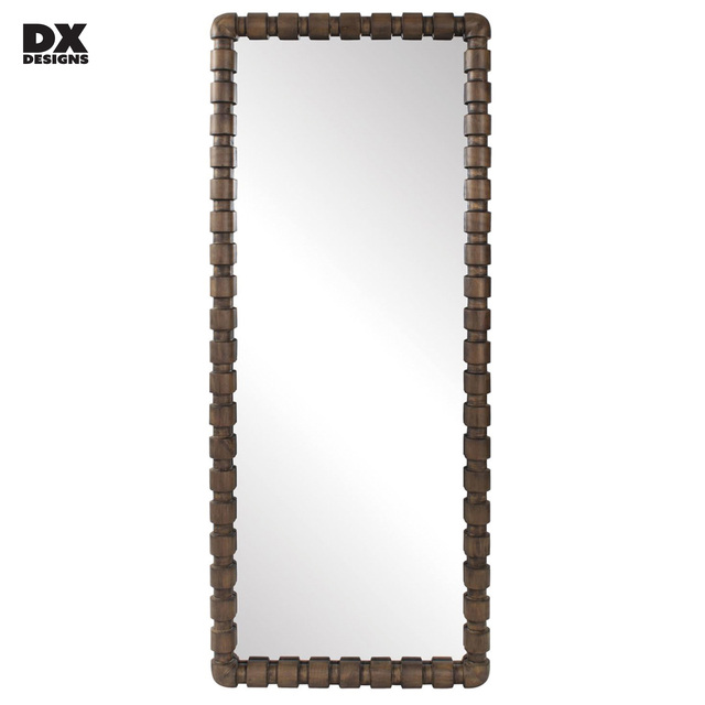 DX Designs Rustic Wood Frame Full Length Mirror, Rectangle Wall Mirror with Bobbin Frame for Bathroom Living Room
