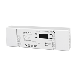 SR-SPI-OLED DMX/RF SPI Pixel Controller – OLED, 44 tipi di IC, 5–24 V DC per strisce LED digitali - Product Image 1