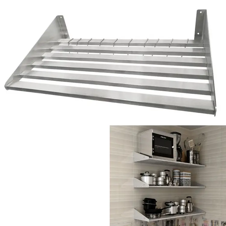 Metal Wall Shelf Stainless Steel Wall Mount Commercial and Home Use Premium Quality Kitchen Shelves Silver