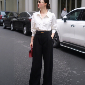 Pantalon de costume à jambes larges sur mesure Q905 OEM, streetwear moderne pour femmes - Product Image 1