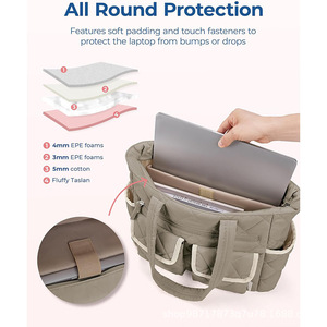 Sac fourre-tout en nylon matelassé avec logo personnalisé pour femmes, grande capacité, sac à main portable, élégant, doux, pour les trajets quotidiens, sac pour ordinateur portable - Product Image 4